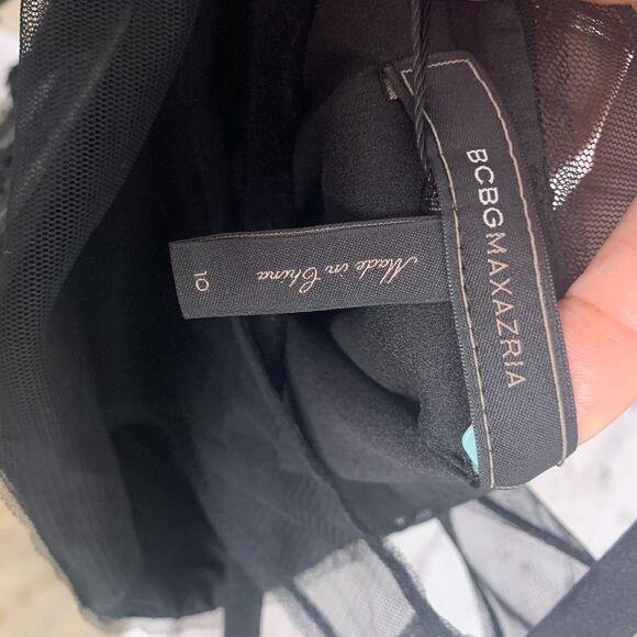 BCBGMaxAzria Hazelle Black Hoco Sequin Mesh Tulle Pleated Cocktail Dress LBD 10 - Picture 6 of 7